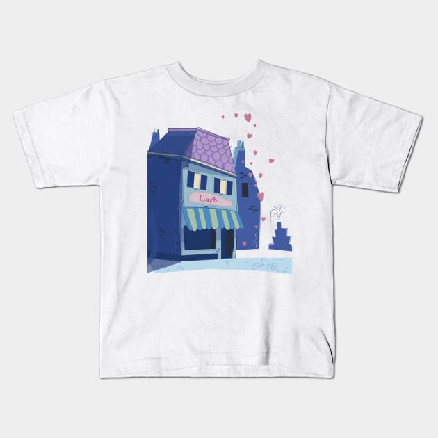 French Cafe Cartoon Kids T-Shirt by nickemporium1